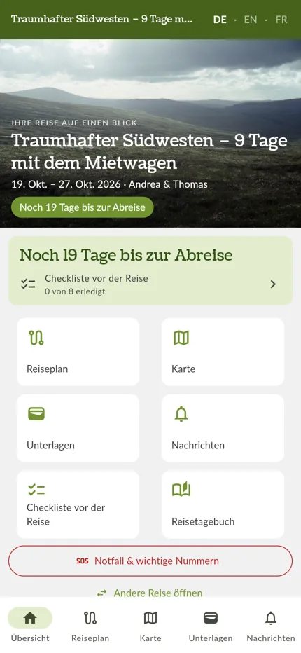 CloverTrip overview screen